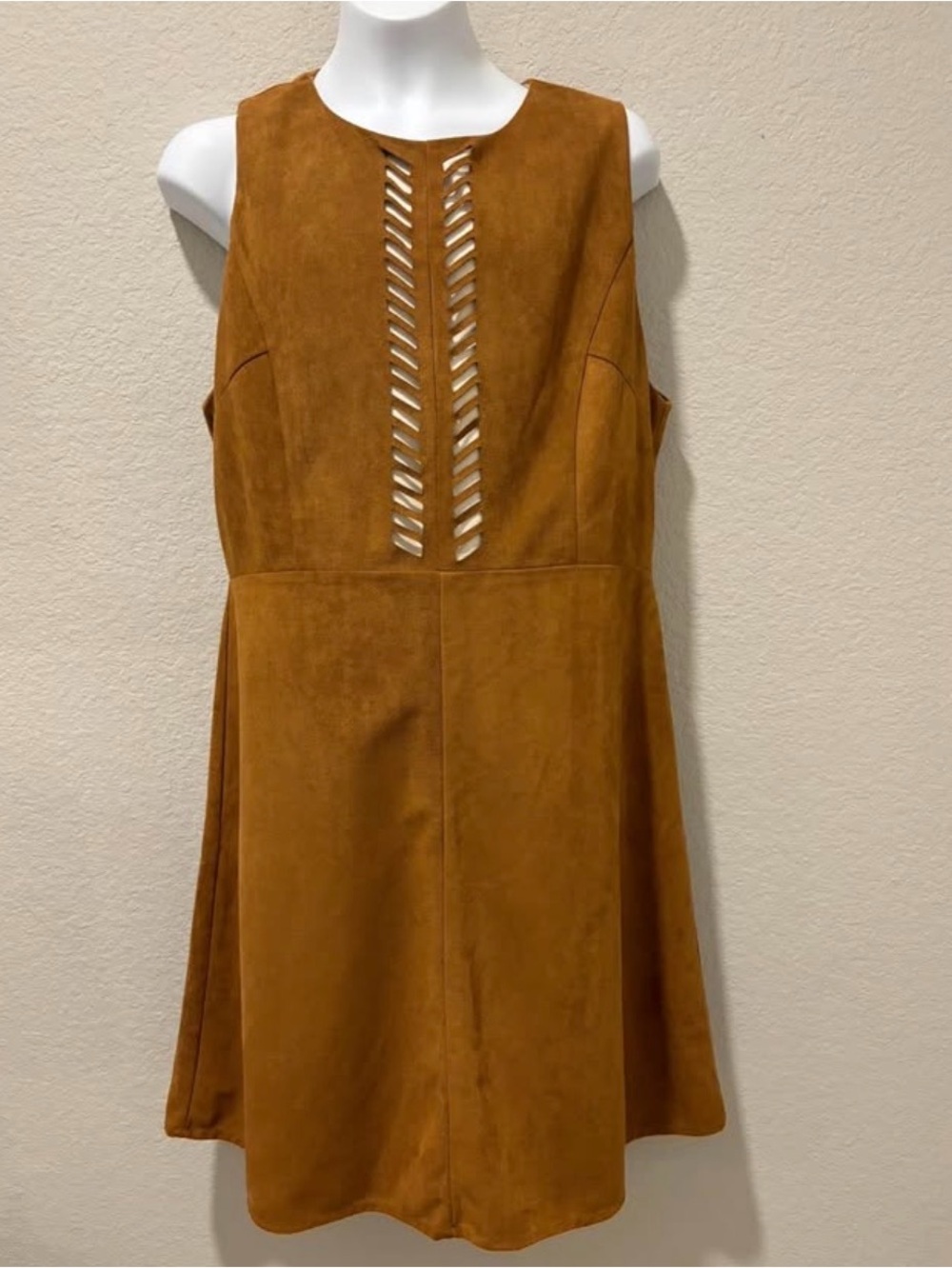 Blush Noir Faux Suede Sleeveless Mini Dress with Laser Cutouts - Size L